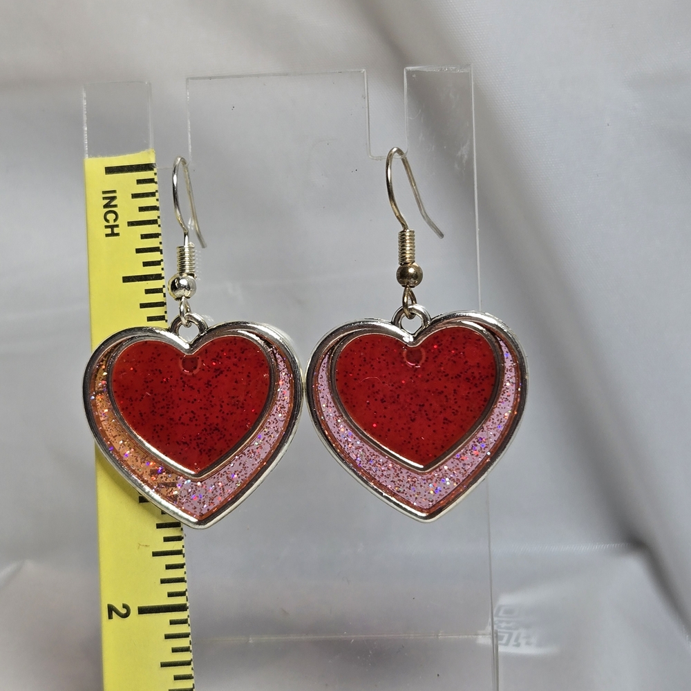 #178- Chic Heart-Shaped Red and Pink Earrings
